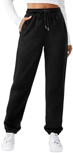Zeagoo Pantaloni Lunghi da Jogging da Donna Pantaloni Sportivi Casual A Vita Alta Pantaloni Sportivi Caldi Elasticizzati con Tasche Nero XL