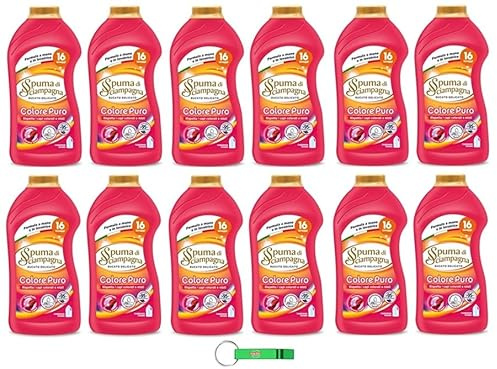 12x Spuma Di Sciampagna Waschmittel Colore Puro - Flüssigwaschmittel - Respektiert farbige und gemischte Kleidungsstücke 16 Wäschen 800ml + Beni Culinari Kostenloser Schlüsselanhänger