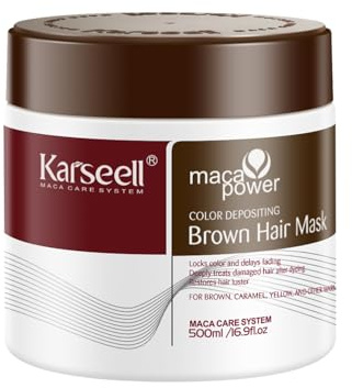Karseell Brun färgmask för brunt färgat hår, färgvård, 500 ml | Ingen klassisk hårfärg för även brunfärgat eller ljust hår