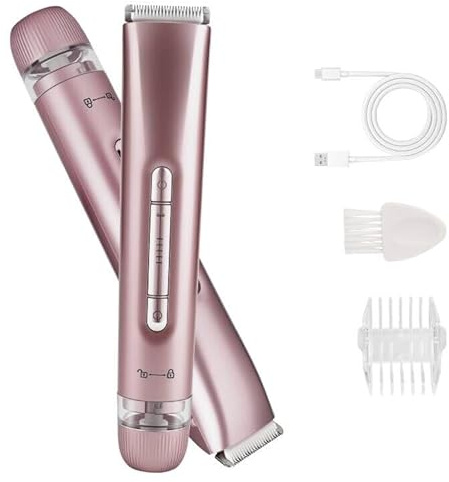 Bikini Trimmer Women, Lady Shaver, Electric Razor for Women, HAHTSST 2-in-1 Wet & Dry IPX7 Waterproof Rechargeable Painless Body Hair Trimmer for Face, Legs, Underarms & Intimate Areas (Rose Pink)
