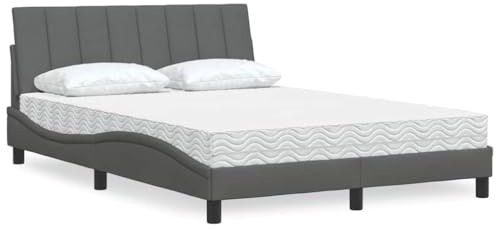 Kaloriko Letto con materasso Hanko grigio scuro 140 x 200 cm, rivestimento in tessuto, materasso in schiuma confortevole, telaio robusto, mobili per camera da letto