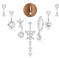 ORAZIO 7 Pièces Piercing Nombril Acier Chirurgical Or Femme 10/12 MM Percing Au Nombril Argent Hypoallergénique Rose Bleu Zircon Fleurs Papillon Piercing Nombril Anneau Femme