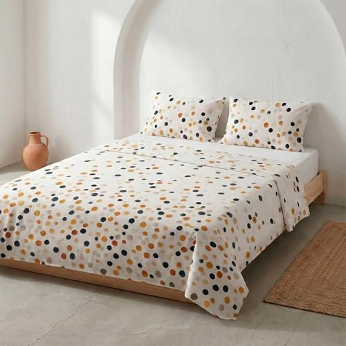 GAMUSI Juego de sábanas geometrico Cama 135 x 190/200, 100% Algodón, 4 Piezas, Transpirable, Suaves, Color Verde