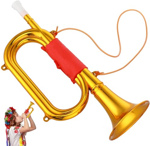 Kisangel Trompette Jouet Dorée Métallisée pour Enfants, Clairon en Plastique, Instrument de Musique, Accessoire de Scène, Jouet Sonore Interactif pour Fêtes Et Noël, 33 Cm