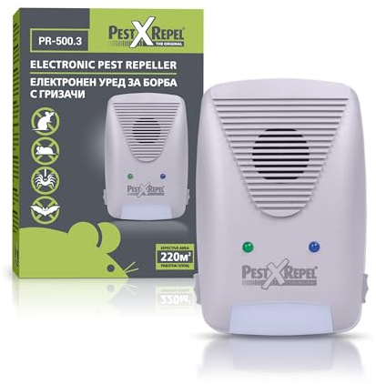 Pest-X-Repel PR-500.3 Ultrasonic and Electromagnetic Plug-in Mouse & Rat Repeller 220m2. Domestic and Professional Pest Control for Mouse, Rat, Rodent, Chemical-free, Harmless to Children and Pets
