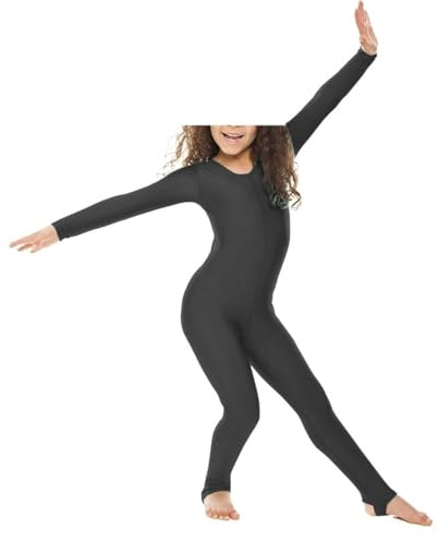 Bodywear Ltd - Body da ragazza in nylon lucido a maniche lunghe con ghettine - Body integrale - Leotard - Abbigliamento da performance - Vestibilità confortevole - Perfetto per danza, balletto