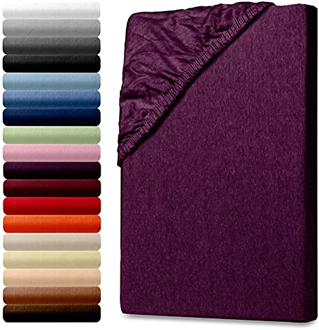 Julido Jersey Spannbettlaken, 140x200 cm, Betttuch mit Gummizug, Baumwolle, Oeko-Tex Standard, Aubergine, Hautfreundlich, Atmungsaktiv, Pflegeleicht