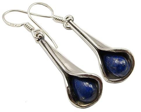 UNIQUE exklusive Jugendstil Ohrhänger echte Lapislazuli Tropfen 3 Karat 925 Sterling Silber nickelfrei in Juweliers- Qualität