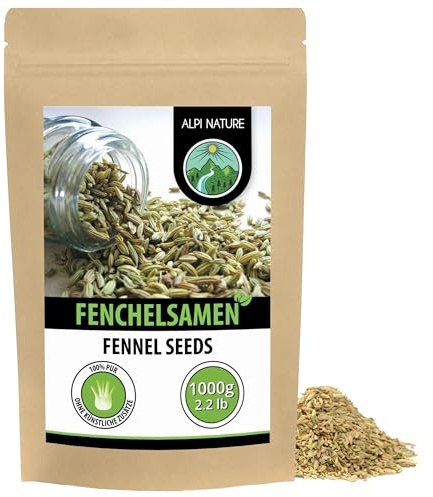 Alpi Nature Fänkålsfrön 1kg, Hela Fänkålsfrön för Matlagning, Kryddblandningar och Te, Fänkål Frön