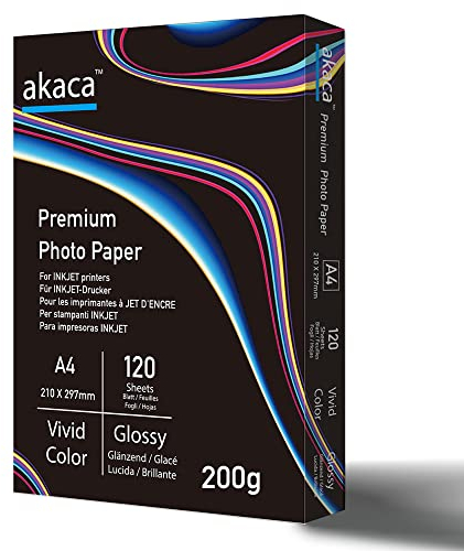 akaca Fotopapier Glänzend A4 (210 x 297 mm), 120 Blatt, 1.55KG, Premium Glossy Photo Paper, Photopapier für alle Tintenstrahldrucker