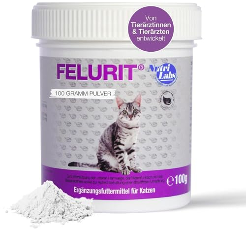 NutriLabs Felurit® Pulver für Katzen 100 g - Katzen Nahrungsergänzung mit Glucosamin, D-Mannose, Cranberry-Konzentrat u.v.m. - wichtige Katzen Nährstoffe - Gesundheitsprodukte für Katzen