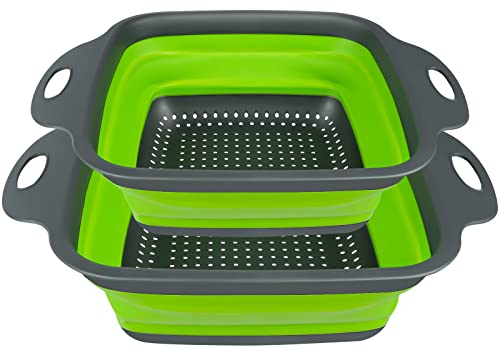 AUAUY 2 Piezas Colador de Cocina, Colador Plegable Cuadrado de Silicona con Asas, Coladores de Alimentos Ecológico con Orificio Grande para Escurrir Pasta, Verduras, Frutas(1 Grande y 1 Pequeño)