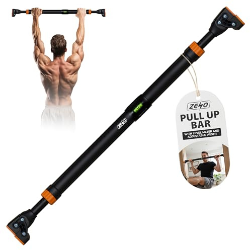 ZENO Pull Up Bar | Pull Up Bar Doorway 72-102CM | Door Pull Up Bars for Push Ups, Chin Ups, Press Ups, Stretching | Heavy Duty & Adjustable | Easy To Install | Soft Comfortable Grip | Black/Orange