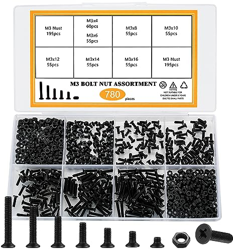 M3 Senkkopfschrauben und Muttern Set, 780 Stk Senkkopf Schraubensortiment Maschinenschrauben, Kreuzschlitzschrauben mit Mutter Sortiment Kit, Computer HDD Laptop PC Reparaturschrauben (DEYYD-780-035)