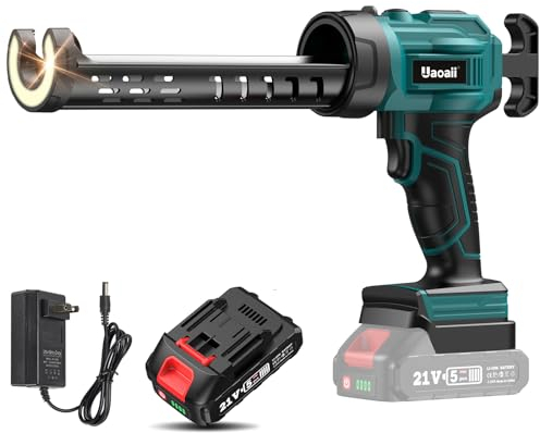 Uaoaii Pistola de calafateo eléctrica, 21 V, 10 onzas/300 ml, pistola adhesiva inalámbrica con una batería de litio de 2.0 Ah, luz LED, 4 velocidades ajustables, pistola de calafateo sin goteo para