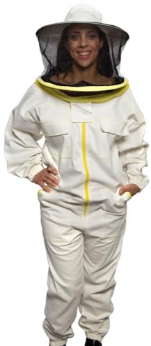 BEEART Professioneller Imkeranzug mit Rundhut Schutzanzug Unisex mit elastischen Bündchen Atmungsaktives Gewebe Reißverschluss Vollständiger Schutz vor Bienenstichen Weiß M-3XL