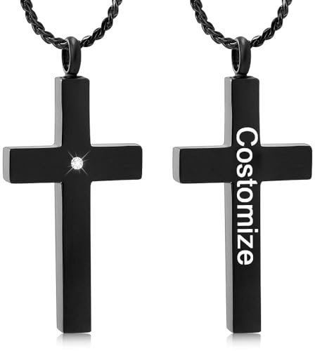 Collier avec pendentif en forme de croix en cristal pour cendres – Bijoux funéraires en acier inoxydable – Collier urne commémorative religieuse pour cendres d'animaux domestiques
