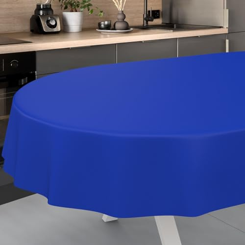 ANRO Nappe en Toile cirée, Lavable, pour Table de Jardin, extérieur, intérieur, Ovale, Bord coupé, Bleue, 180 x 140 cm