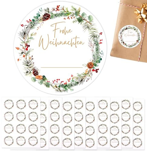BETESSIN Aufkleber Weihnachten - 120 Stück Weihnachts Etiketten Selbstklebend - Frohe Weihnachten Aufkleber zum Beschriften - Weihnachtsaufkleber für Papiertüten - Sticker für Adventskalender (⌀4cm)