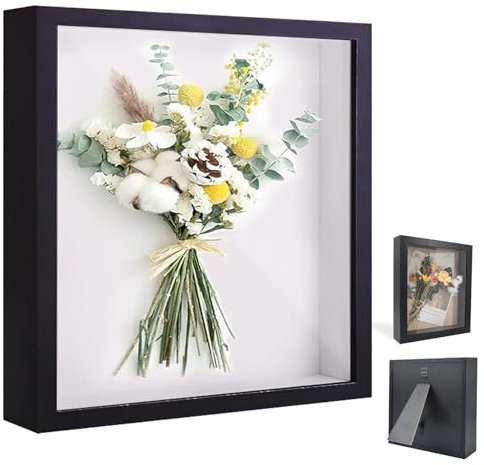 Cornice portafoto 3D, Cornice Profonda da Riempire 25x25 cm, con Lastra Acrilica Trasparente, Cornice per Oggetti 3D Più Profonda di 3 cm, Cornice Quadrate, Decorazione Murale Tridimensionale, Nero