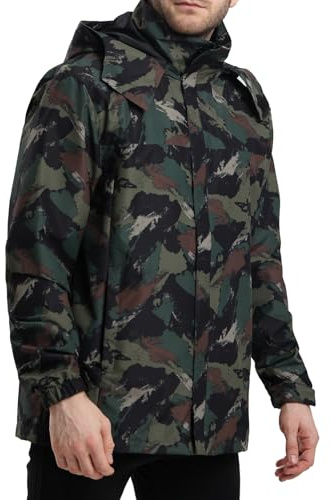 PYALT Veste de pluie homme Imperméable et respirante veste légère coupe vent homme avec capuche pour la randonnée cyclisme Vert camouflage M