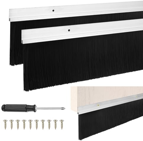 M METERXITY 2-Pack Door Brush Bottom Sweep, 39 L x 4.5 W H-Shape Aluminum Alloy Base with 3.5 Nylon Brush for Industrial/Home/Garage Door Seal, Strong Adhesive Weather Stripping Kit[Silver]