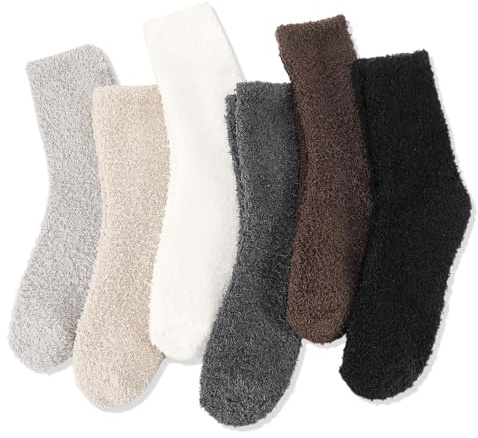 Zuimei 6 Pairs Fluffy Socks for Men Women, Cozy Slipper Sock Warm Thick Winter Thermal Bed Comfy Plush Sleep Socks Size 5-9 Xmas Gifts