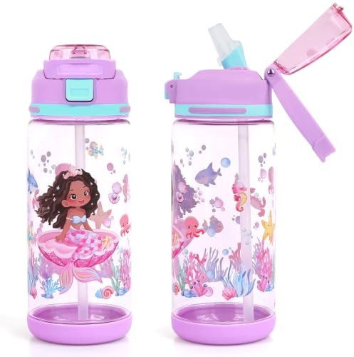 Kids Water Bottle 20oz Leakproof Plastic Water Cup with Straw for Children