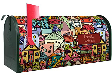 banjado® Amerikanischer Briefkasten - US Mailbox/Letterbox mit Motiv Funky Town 51x22x17cm - Postkasten Stahl aus Amerika – Briefkasten amerikanisch grün pulverbeschichtet