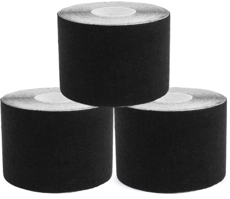 Kinesiologitejp, 5 cm x 5 m, 3 rullar, vattentät sporttejp för muskler, knän, axlar, fotled, svart