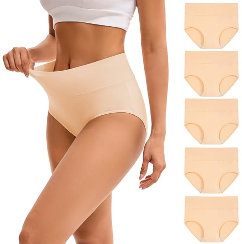 Innersy Trosor för dam i bomull, stretchiga trosor med hög midja, mjuka underkläder, 5-pack