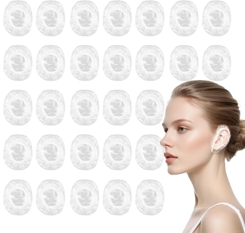 100 Pièces Protecteurs d'oreille Jetables, protège-oreilles en plastique waterproof, Claire Plastique Étanche Protection Cache-Oreilles pour Teinture Capillaire, Douche, Baignade, Salon, Spa