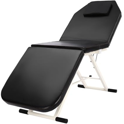 udneondhe Table de massage pliable - Réglable en hauteur - Noir - Chaise cosmétique professionnelle avec accessoires - Avec appui-tête et bras - Sac de transport - Charge maximale : 250 kg