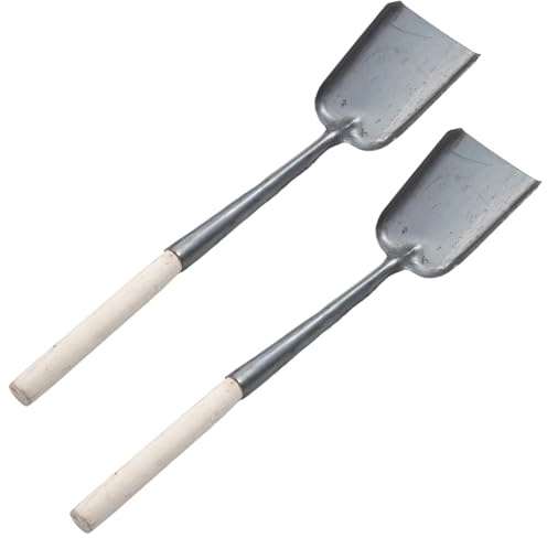 VANZACK Kit 2 Pezzi Pala per Cenere con Manico in Metallo Piccolo per Caminetti e Riscaldatori a Legna, Pala per Braciere con Impugnatura Ergonomica in Legno, Attrezzi per Pulizia