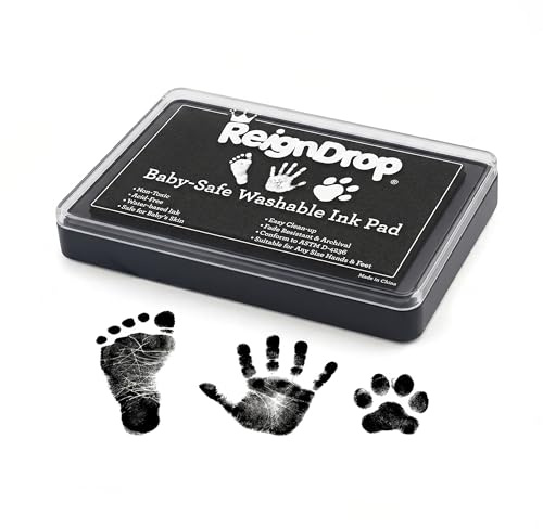 ReignDrop Ink Pad For Baby Footprint & Handprint - Creates Impressive Long Lasting Keepsake Stamp for Infant & Kids. Smudge Proof, Easy to Wipe Off Skin, Safe & Gentle Acid Free(Black)