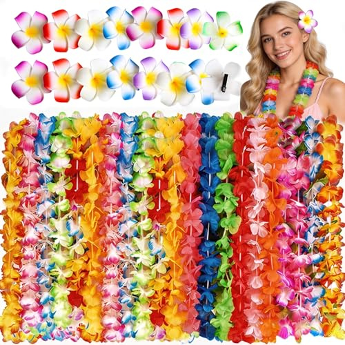 Evance 36 Collares de Flores unisex para Fiesta Hawaiana y Plumeria Pinzas de Pelo para Luau, 16 Piezas, Decoraciones (Colorear)