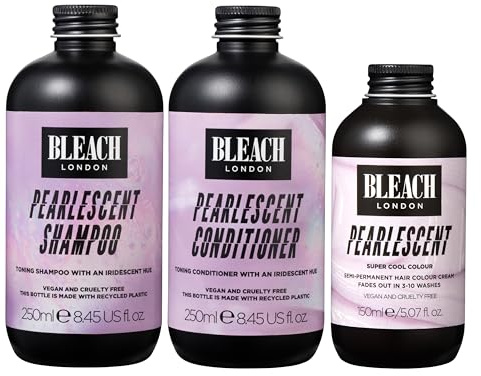 BLEACH LONDON Pearlescent Semi-Permanent Hair Colour 150ml, Pearlescent Shampoo 250ml and Conditioner 250ml- Colour maintenance set for a pearly blonde - 3 pack