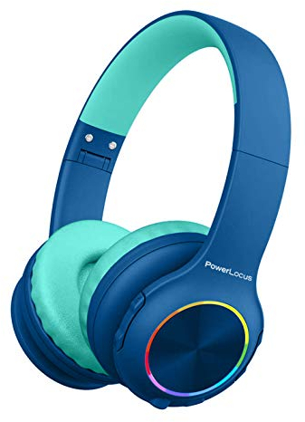 PowerLocus - Auriculares Bluetooth Plegables inalámbricos para niños con Luces LED, HD estéreo, USB-C de Carga rápida, micrófono Integrado, SD Modo y con Cable para iPhone/Tabletas/TV