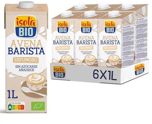 ISOLA BIO - Pack de 6 Unidades de 1 L de Bebida Ecológica Vegetal de Avena Barista - Sin Azúcares Añadidos y Sin Lactosa- Ideal Para Preparar Bebidas con Espuma