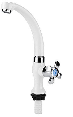 Lwuey Kitchen Tap Cold Water Only, Sink Faucet Replacement High Arc Single Lever Handle White Plastic One Hole Deck Mount G1/2 Thread Low Pressure Home Bathroom Garden Laundry
