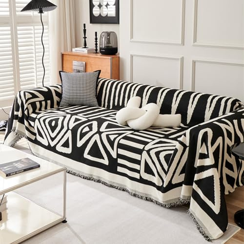 VanderHOME Chenille Sofa Überwurfdecke Große 2/3 Sitzer Sofaüberwurf Vielseitige Wohndecke als Dekodecke, Couch Überwürf, Sofa Überzug und Tagesdecke mit Deko Quasten 180 * 280cm-Schwarz