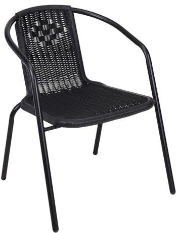 Mojawo Qualität Stahl/Polyrattanlook Bistrostuhl stapelbar Stapelstuhl Campingstuhl Gartenstuhl Küchenstuhl Balkonmöbel Gartensitzmöbel Schwarz