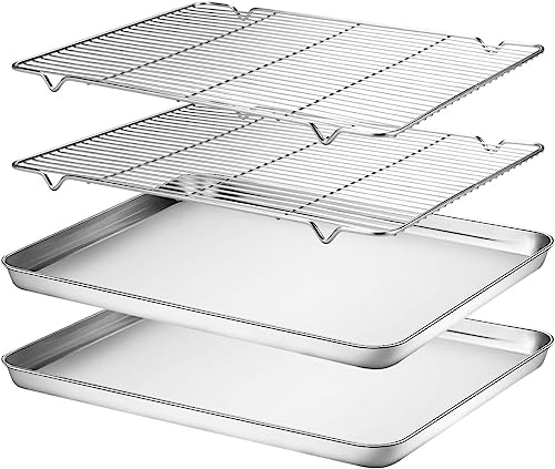 Stainless Steel Large Baking Sheet Set [2 Trays + 2 Racks] - Non-Toxic Cookie Pan, Heavy-Duty, Easy Clean, 40.5x30.5x2.5cm
