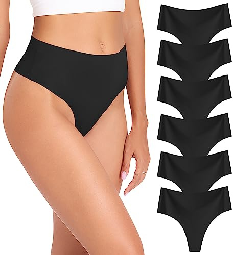 Wealurre String Tanga Femme sans Couture Caleçon Taille Haute Lingerie Femme Slip Seamless Femme Lot de 6,XXL,Black