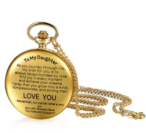 JewelryWe graverad fickur dam med kedja: to My Daughter analog kvarts kedjeklocka med gravyr guld enkel klocka hänge halsband gåva för dotter flicka, Guld