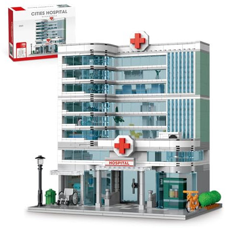 TOY PLAYER 1350 Teile City Krankenhaus-Spielzeugbausatz mit LED-Beleuchtung, modulares dreistöckiges Architektur-Set für Erwachsene, Geschenkidee für Kinder ab 10 Jahren
