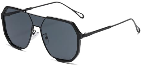 LJCZKA Occhiali da Sole Quadrati Grandi Donna Uomo Anni '70 Pilota Montatura Metallo Retrò Doppio Ponte Occhiali da Sole Moda Protezione UV400 (Nero Nero Grigio)