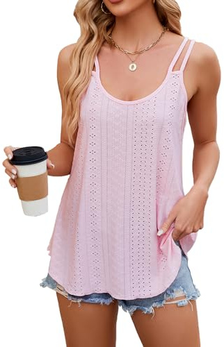 GRECERELLE virkad damlinne topp öljett bekväm elegant mångsidig för vardagskläder strandsemester hem, Rosa röd, XXL