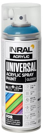 INRAL Acrylic Spray Paint Light Blue Glossy RAL5012 [400ml] – Universal Spray for Metal, Plastic, Wood & Stone – High-Coverage, UV & Rain Resistant – Indoor & Outdoor Use