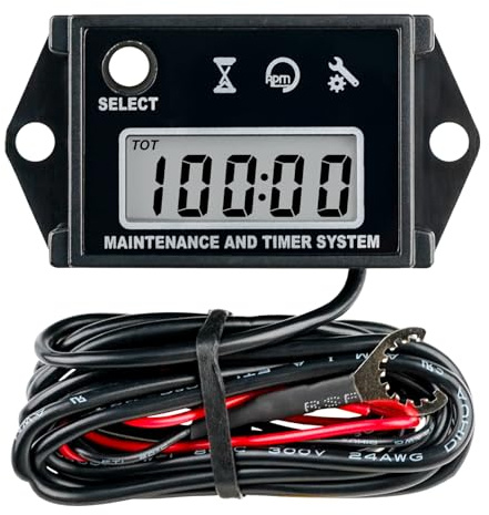 RileyFine RQ-HM026C Digital varvräknare, totaltimmar, SVC-påminnelser, vattentät IP68, för bensinmotorutrustning som gräsklippare, traktorer, vattenskotrar, marina båtar, utombordsmotorer (svart)